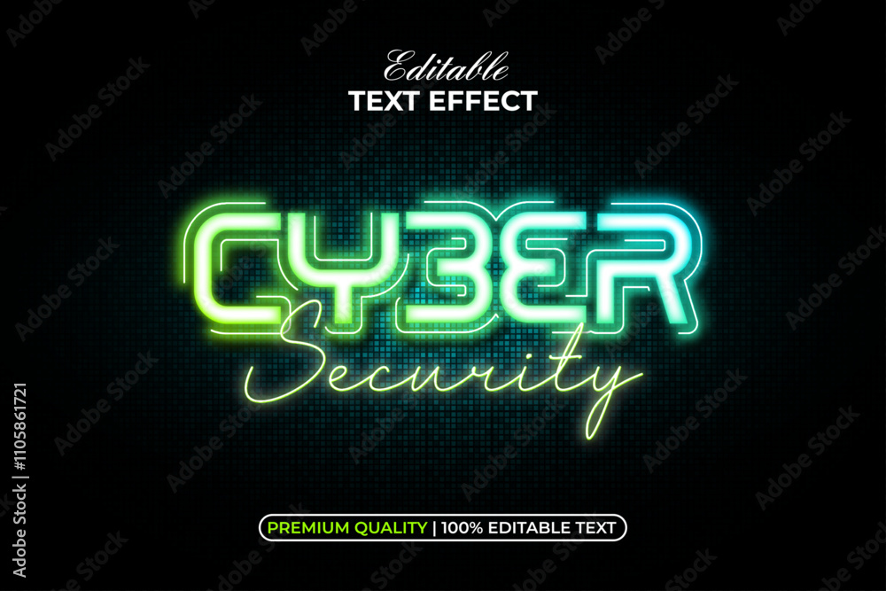 Wall mural cyber security text effect green neon light style. editable text effect.