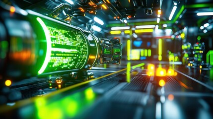 Futuristic Technology Environment with Neon Lights and Data Streams