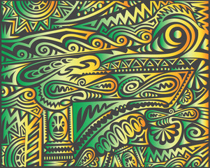 Papua New Guinea Design in Green and gold color