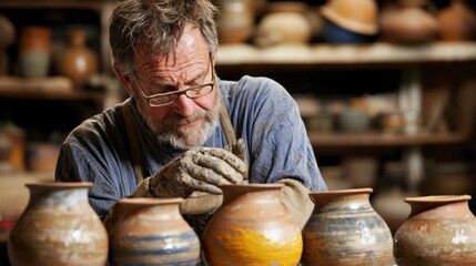 Dedicated Potter Working on Restoring Classic Ceramic Designs in a Studio Setting