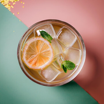 Vista cenital de una limonada con menta