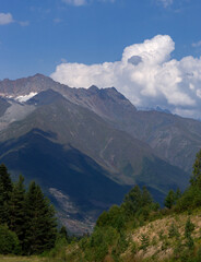 Obraz premium Mountains landscape. Green hills and trees.