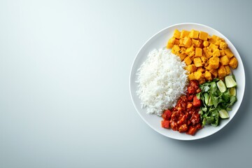 Colorful Plate of Rice and Vegetable Dish on Light Background