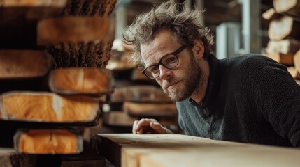 Skilled Craftsman Selecting Premium Quality Wood in a Workshop Setting