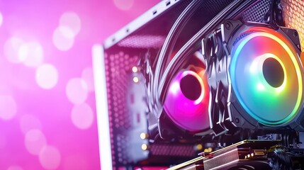 Vibrant Computer Cooling System with RGB Fans and Stylish Setup