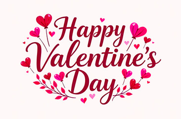 Happy Valentine's day illustration with hearts and leaves. Symmetric design.