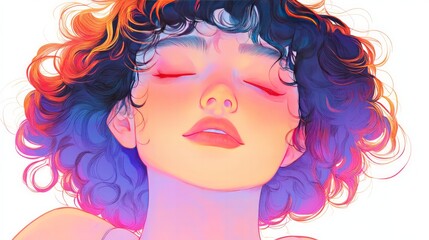 Artistic expression of inner peace digital illustration colorful portrait studio close-up view emotions explored