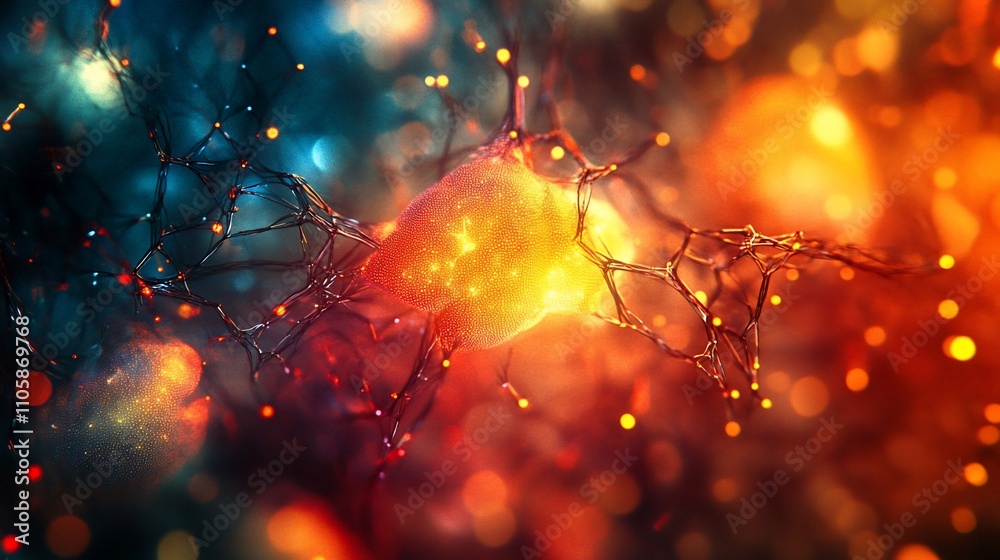 Aufkleber abstract neuron cell with glowing connections.