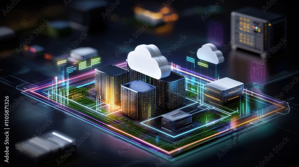 Aufkleber Digital Cloud Computing Concept with Colorful Data Visualizations
