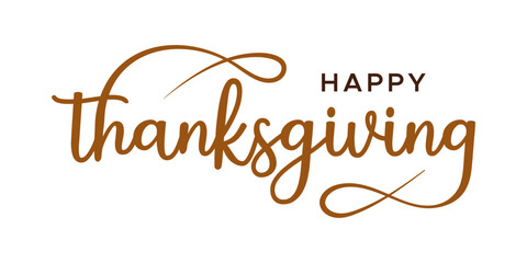 Happy Thanksgiving Text With Handwritten Calligraphic Lettering Isolated On White Background. Flat Vector Design Template Element Usable For Web Banners And Greeting Cards.