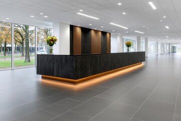 a photostock of a  The style of decorating the office with luxury with dark concrete , isolated on white background,  , copy space, copy space for text,