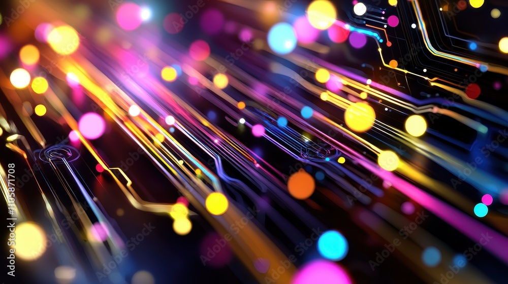 Poster Abstract Colorful Background with Lights and Digital Elements