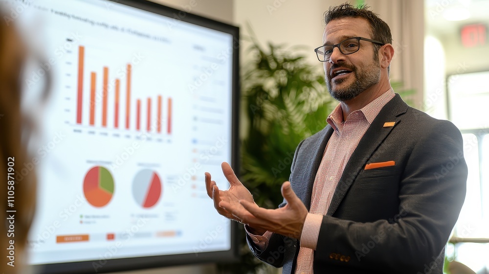 Poster Business Presentation with Data Visualization in Corporate Setting
