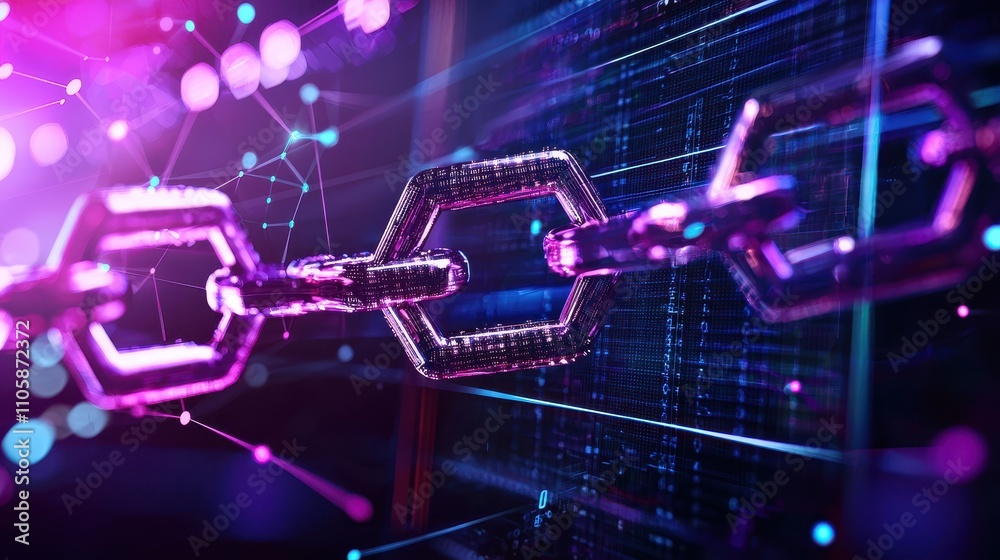 Poster vibrant digital chain link against abstract background of technology