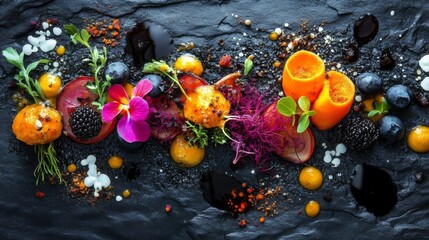 A Culinary Symphony of Flavors: Exquisitely Plated Gourmet Dish with Vibrant Colors and Textures