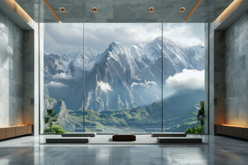 modern and stylish interior with impressive views of the mountain landscape