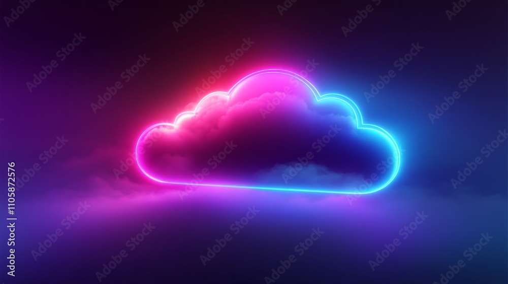 Wall mural Vibrant Neon Cloud: A Futuristic Digital Art Displaying Cloud Computing Technology