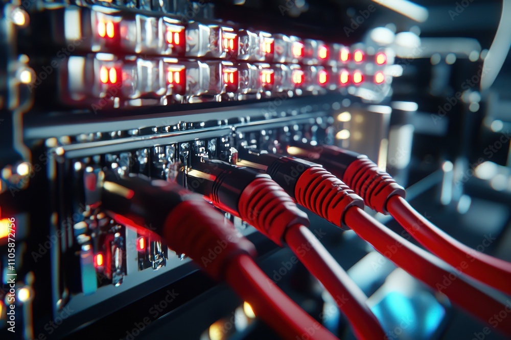 Poster Close-Up View of Red Cables Connected to Circuit Board System
