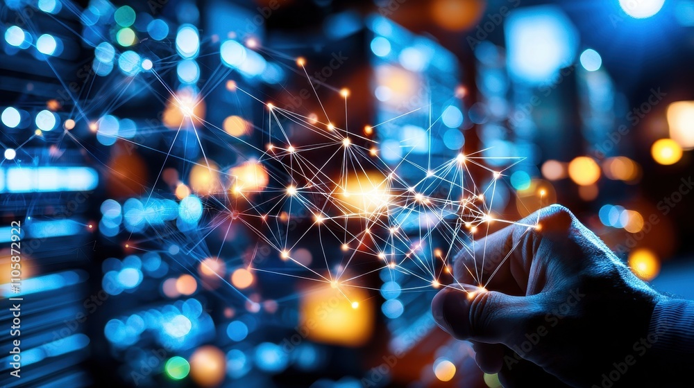 Aufkleber Hand Connecting Digital Nodes in a Data Server Environment