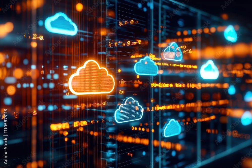 Aufkleber Digital Cloud Computing Network with Colorful Visual Effects