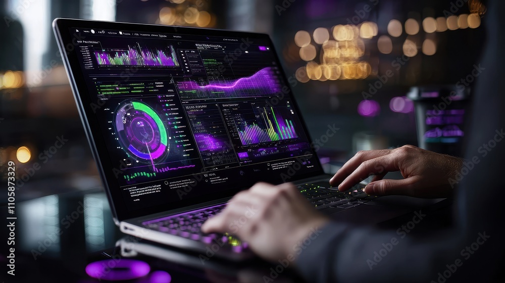 Poster Modern Data Analysis on Laptop with Colorful Graphs and Charts