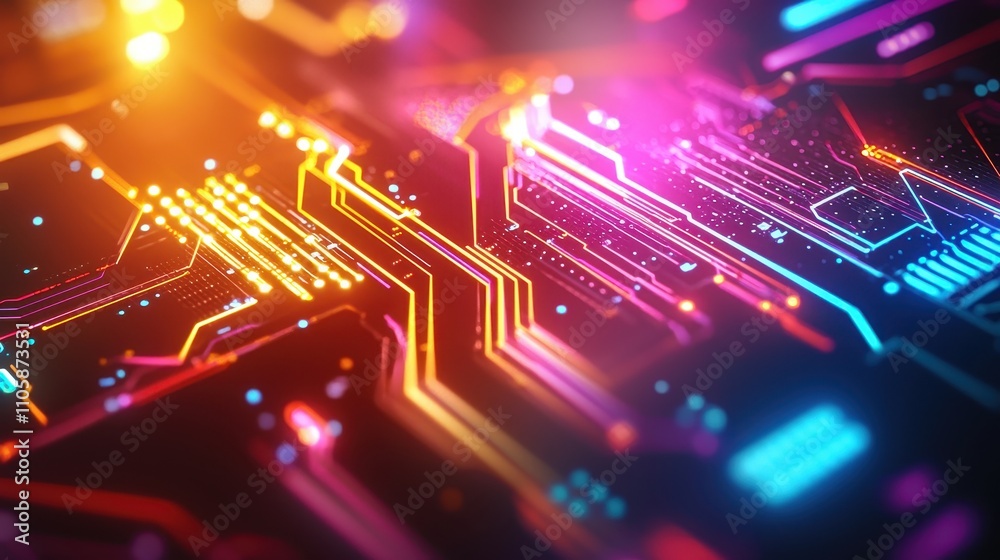 Aufkleber Vibrant Abstract Circuit Board Design with Colorful Lines and Lights