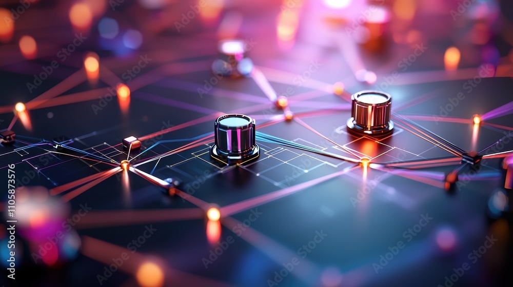 Poster abstract network connectivity concept with colorful lights