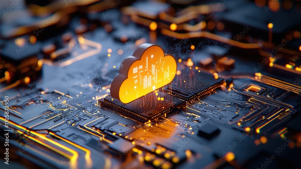 Poster Cloud computing technology with digital circuit board elements