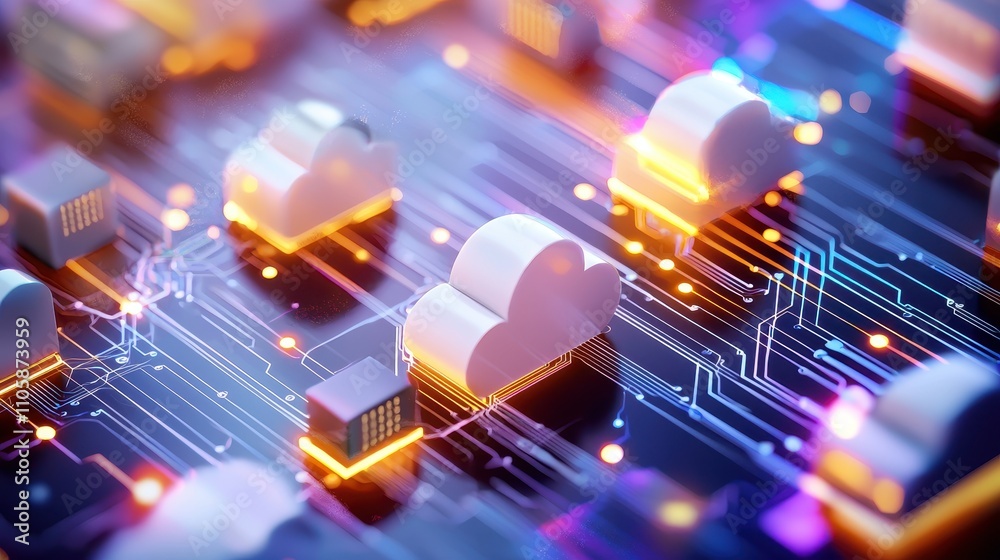 Aufkleber Abstract Cloud Computing Concept with Circuit Board and Lights