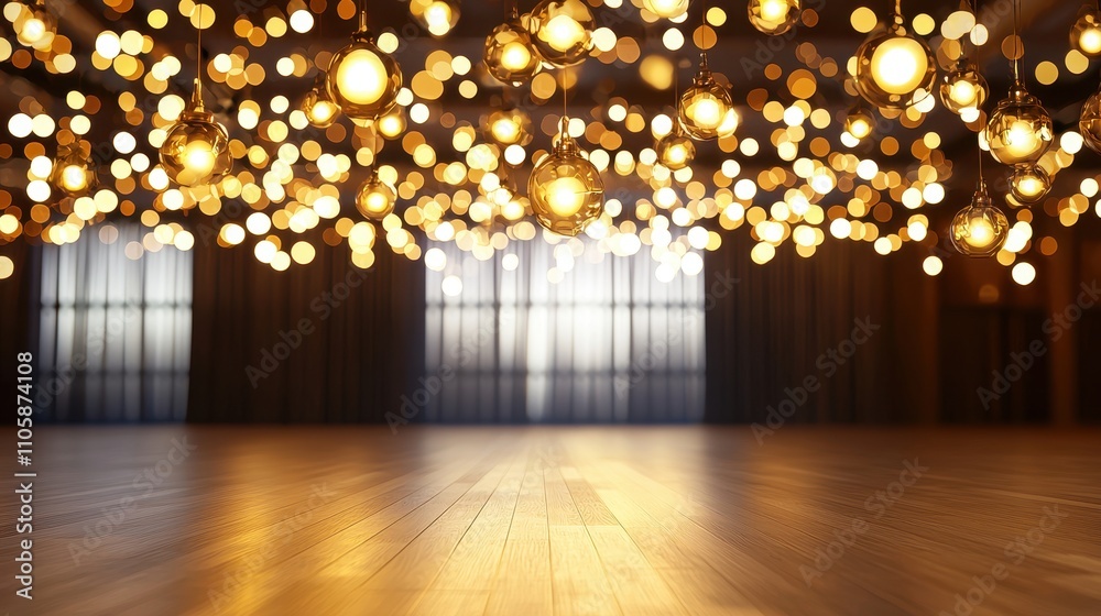 Aufkleber Warm and Inviting Space with Hanging Lights and Soft Bokeh Effect