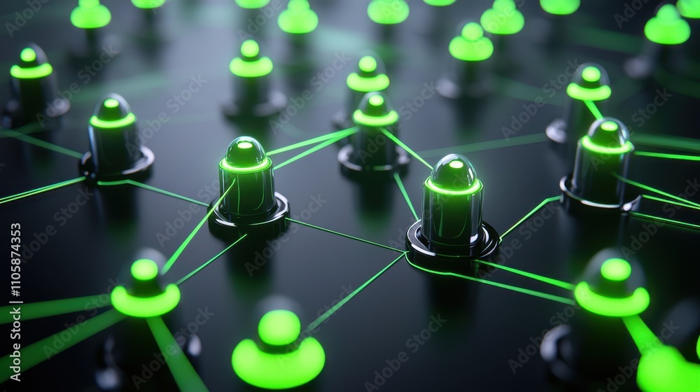 Poster futuristic network connections with neon green elements and lights