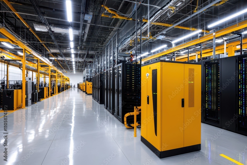Poster modern data center with high-tech servers and bright lighting