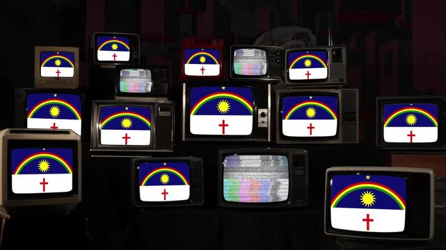 Brazilian Pernambuco State Flag on Stacked Retro Televisions - 4K