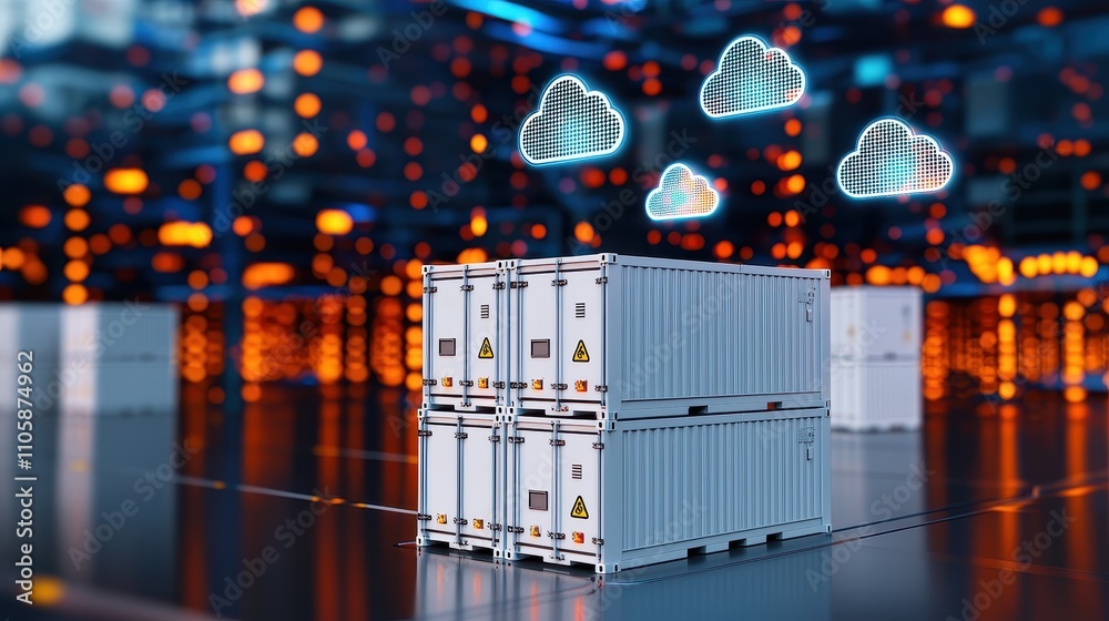 Poster Modern Shipping Containers in Digital Cloud Computing Environment