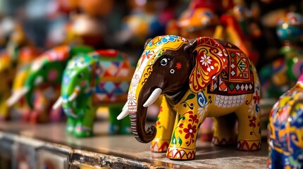 Fototapeta premium Colorful Painted Elephant Figurines