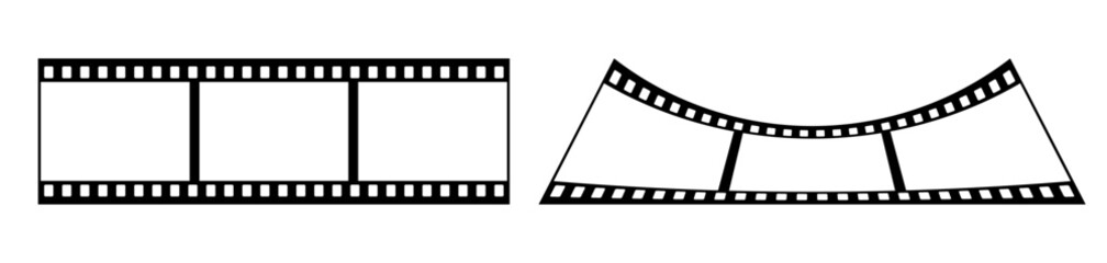 35mm film strip vector design with 3 frames on white background. Black film reel symbol illustration to use for photography, television, cinema, photo frame.