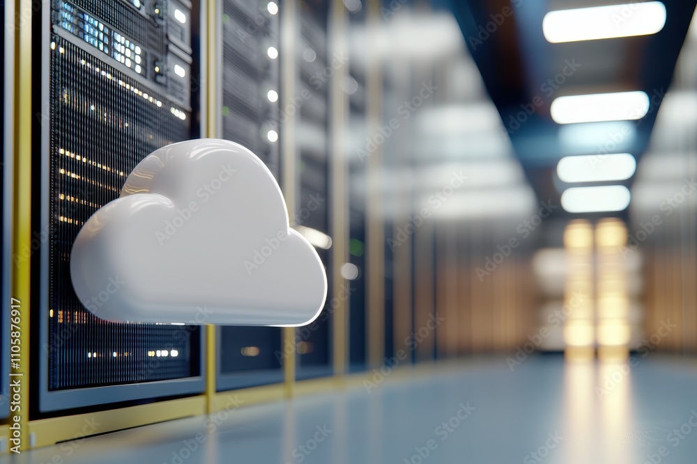 Poster Cloud Storage Concept with Server Rack Background in Data Center