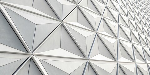 Obraz premium Abstract Geometric Facade A Modern Architectural Design Featuring Interlocking Triangular Panels in Shades of White and Gray