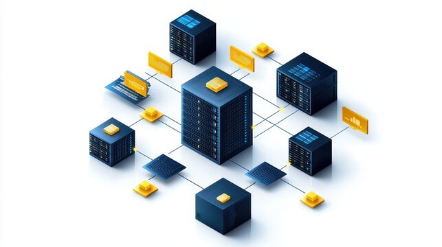 Modern Data Center Illustration with Network Connections and Servers