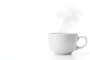 Fototapeta premium Freshly brewed coffee steaming in a white cup, perfect for a cozy morning or afternoon.