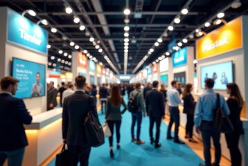 Blurred Trade Show Expo Booth - International Convention Crowd - AI Photorealistic