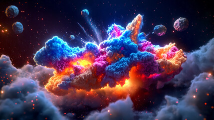 Fototapeta premium Surreal explosions of color in a cosmic environment.