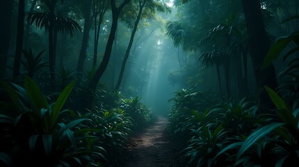 Fototapeta premium Dense tropical jungle in the dark