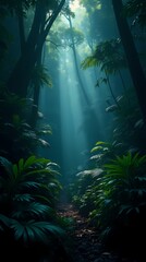 Fototapeta premium Dense tropical jungle in the dark