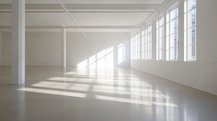 Fototapeta premium A Minimalist White Space with Sunlight Shadows - Modern Architecture Interior Design