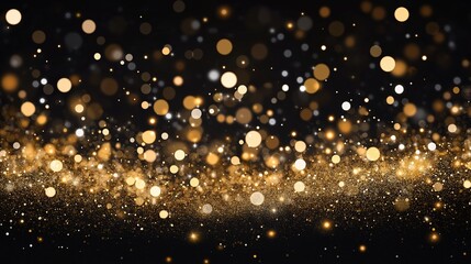 Fototapeta premium Abstract golden background with bokeh effect and shining defocused glitters. Festive gold texture for Christmas, New Year, birthday, celebration, greeting, victory, success, magic party.