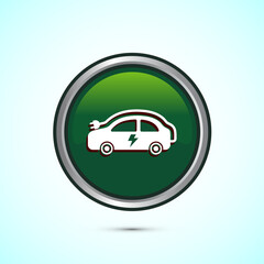 Electric car icon design illustration. Car charging station sign symbol, Green Color Round Button Design