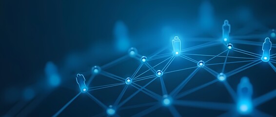 Graphic representation of social connections, blue background of social network