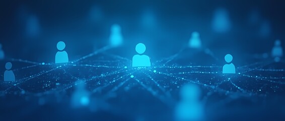 Graphic representation of social connections, blue background of social network