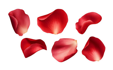 A falling or flying red rose flower petals isolated on a transparent background [PNG].


